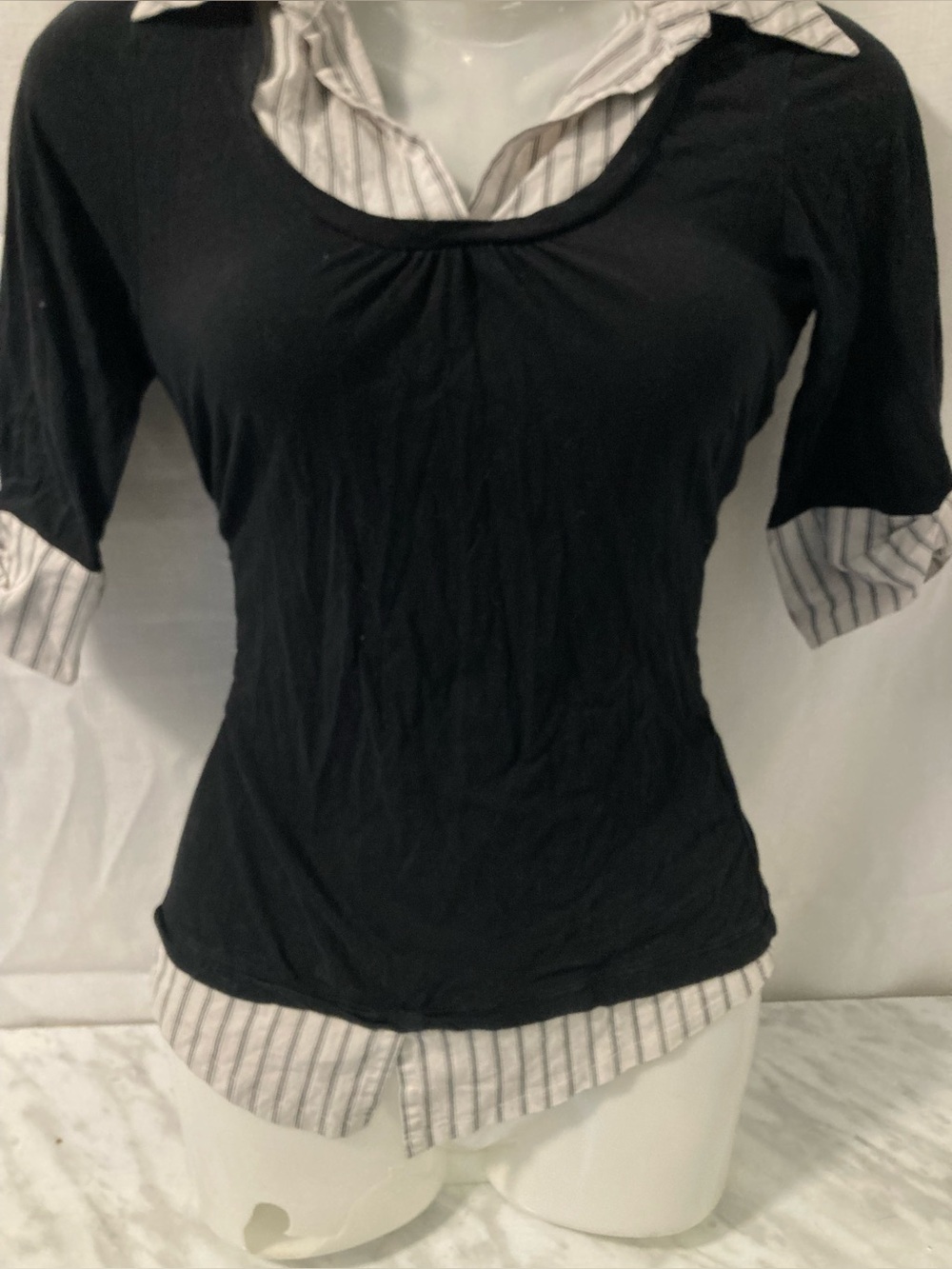 Digital Clothing Black Striped Layered Look Top Women’s Small Y2K